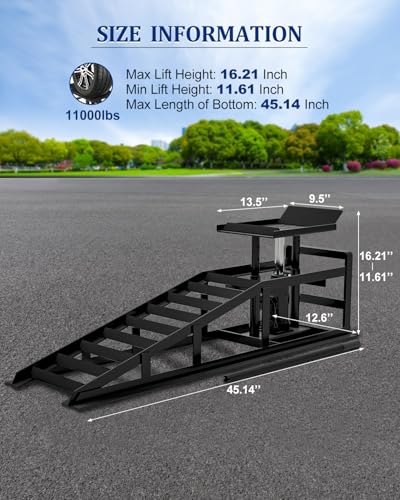 Hydraulic Car Ramps, 4-Position Adjustment, 5T 11000lbs Low Profile Car Lift Service Ramps Truck Trailer Garage,Height Hydraulic Vehicle Ramps, Lift Height 11.61-16.21 inches