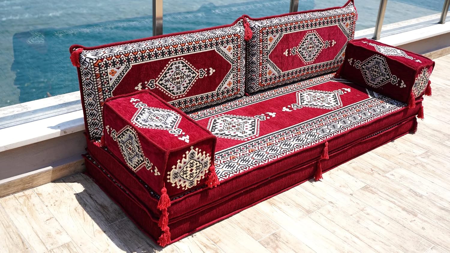 Maroon Arabic Floor Seating, Reading Sofa, Arabic Majlis, Floor Cushion, Sectional Sofa, Arabic Sofa, Sofa Bed, Poufs, Turkish Floor Seating Set (8'' Thickness Sofa)