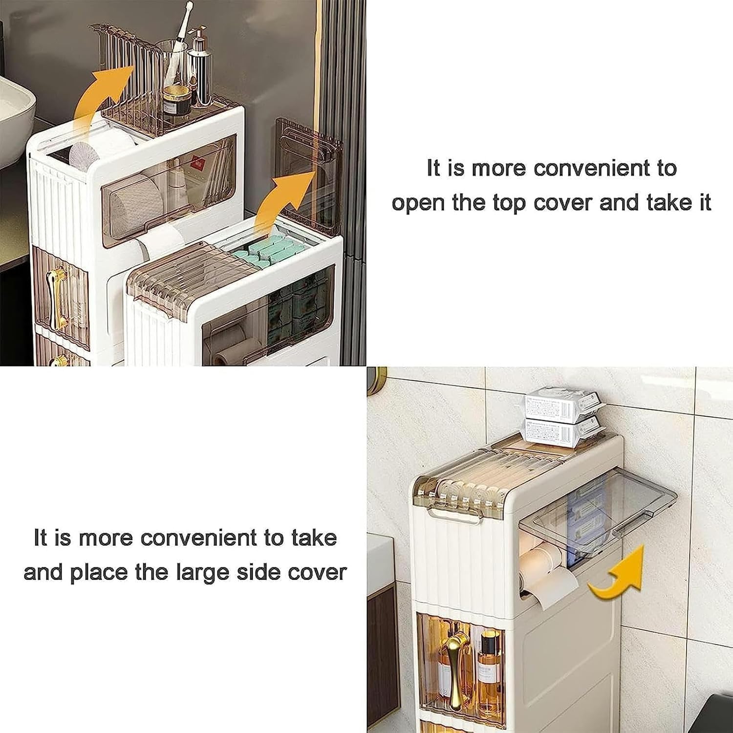 Bathroom Narrow Cabinet Small Bathroom Floor Storage Cabinet, Narrow Bathroom Organizer with Drawers and Wheels, Slim Toilet Paper Storage Cabinet for Small Space and Corner ()