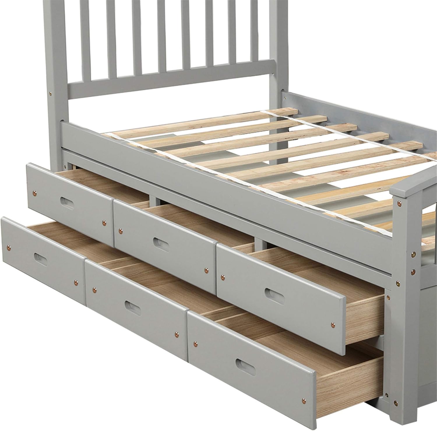 Harper & Bright Designs Twin Size Platform Storage Bed Solid Wood Captains Bed with 6 Drawers, No Box Spring Needed