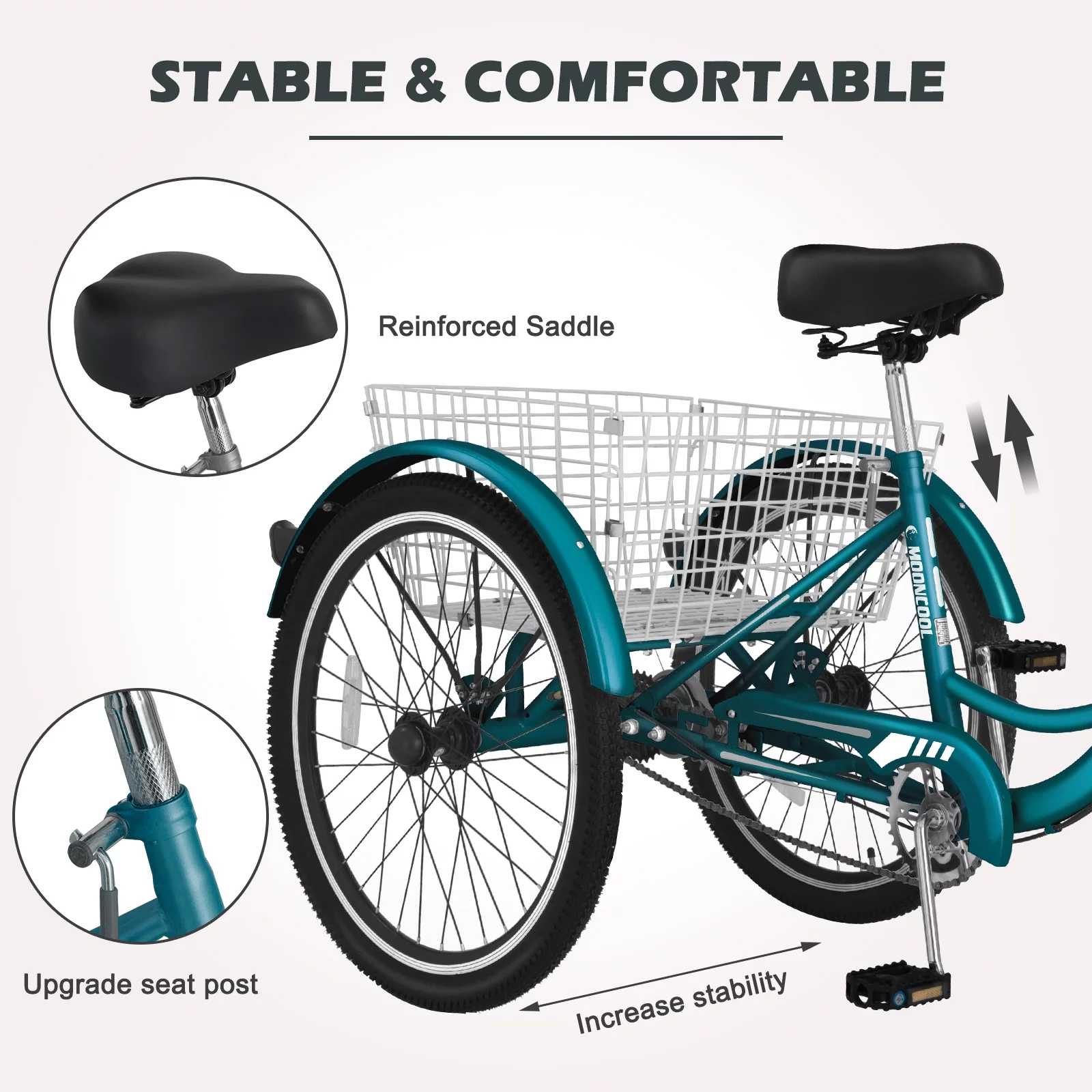 Adult Tricycles Single Speed, Adult Trikes 24 inch 3 Wheel Bikes, Three-Wheeled Bicycles Cruise Trike with Shopping Basket for Seniors, Women, Men