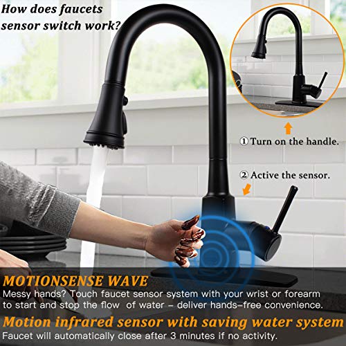 Touchless Kitchen Faucet,Soosi Motion Sensor Single Handle Automatic Kitchen Faucets One/3 Hole 3-Function Kitchen Faucets with Pull Down Sprayer Spot Free Polished Chrome Solid Brass Stainless Steel