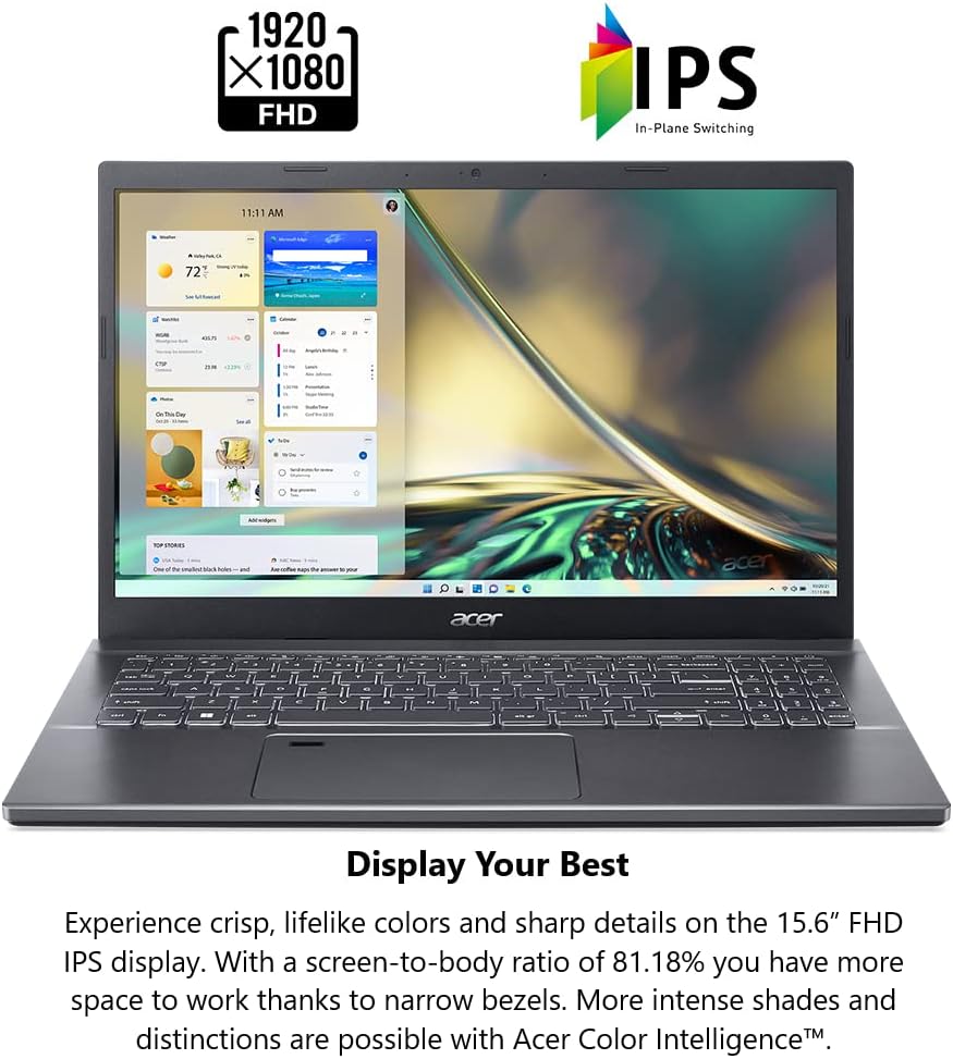 Acer Aspire 5 A515-57-55BX Slim Laptop | 15.6" Full HD IPS Display | Intel Core i5-12450H | 8GB DDR4 | 512GB PCIe Gen4 SSD | 802.11ax Wi-Fi 6 | Thunderbolt 4 | Fingerprint Reader | Windows 11 Home