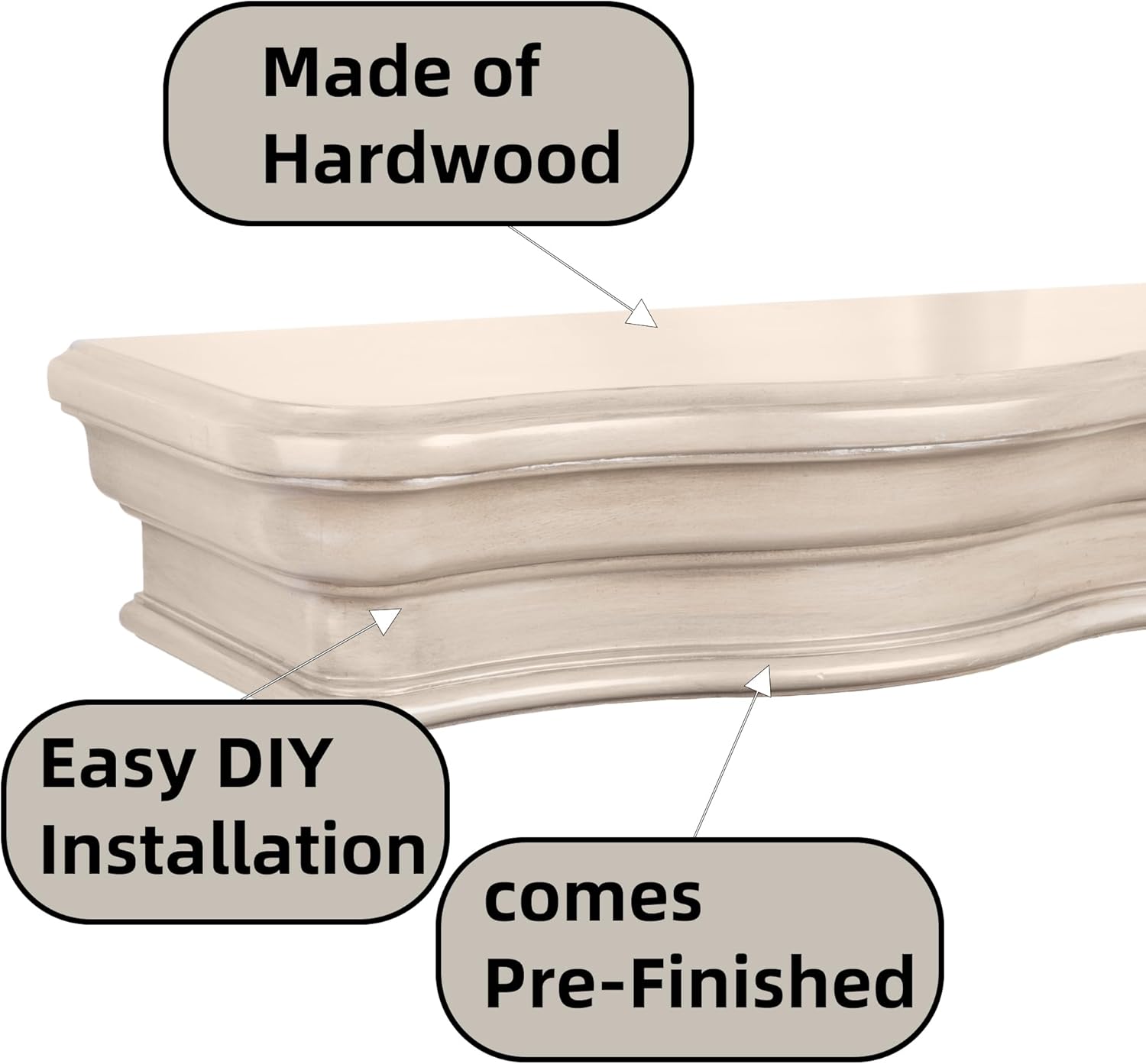 Fireplace Mantels, Solid Rustic Wood Floating Mantel Shelves, Wall Mounted Farmhouse Shelf Handcrafted Mantle Decor Beam with Invisible Metal Bracket (60in, Grey)