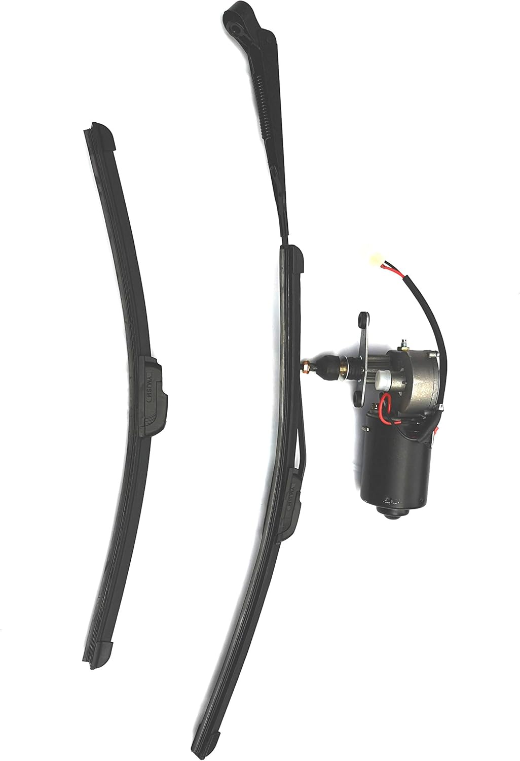 Qarmar Electric UTV Windshield Wiper Kit w/ 12v Motor Fits Hard Coated Polycarbonate Or Glass Windshields, Universal Windshield Wiper Arm,Blade Arm:350mm /Blade x2 : 350mm Pack of 2