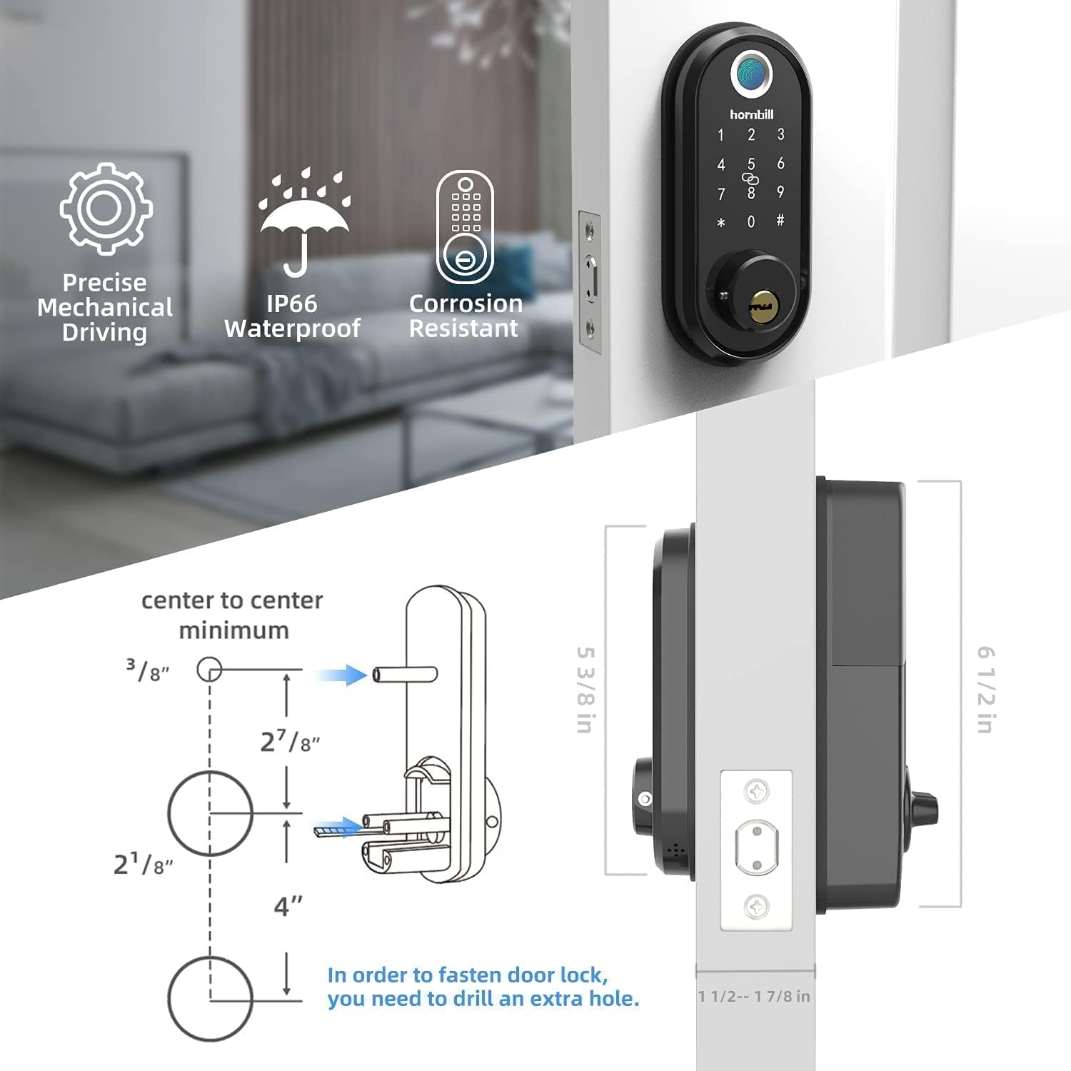 Smart Lock, hornbill 7-in-1 Fingerprint Door Lock, Keyless Entry Door Lock Smart Deadbolt with Touchscreen Keypad, Bluetooth Electronic Digital Lock with App Control for Home Hotel Office