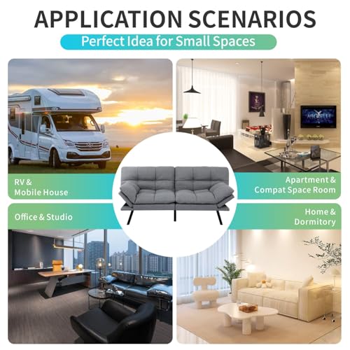MUUEGM Memory Foam Futon Sofa Bed, Futon with Adjustable Backrests Armrests and Convertible, Modern Design Futon Couch for Living Room, Apartment, Office, Small Room, 71" Daybed Brown