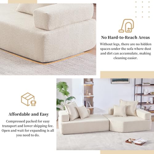 103.5'' Lightweight Module Combination Style Sofa Set,Modern Oversized Sectional Foam Sofa,futon Sleeper Couch Bed,4 Seat,No Wooden Frame,for Living Room,Gray