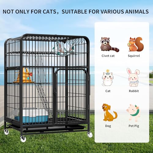 Large Cat Cage Indoor: 3-Tier Metal Cat Enclosure - Ferret Cage with Wheels