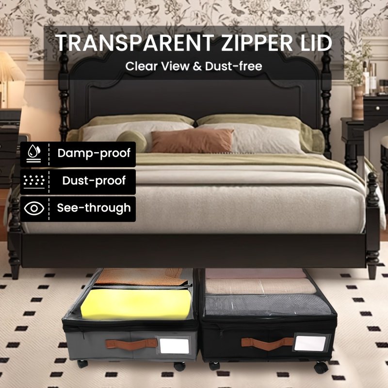 2-Pack Under-Bed Storage Bins with Wheels &amp; Clear Window, Adjustable Height Large Capacity Organizers for Clothes, Shoes, Blankets &amp; Toys