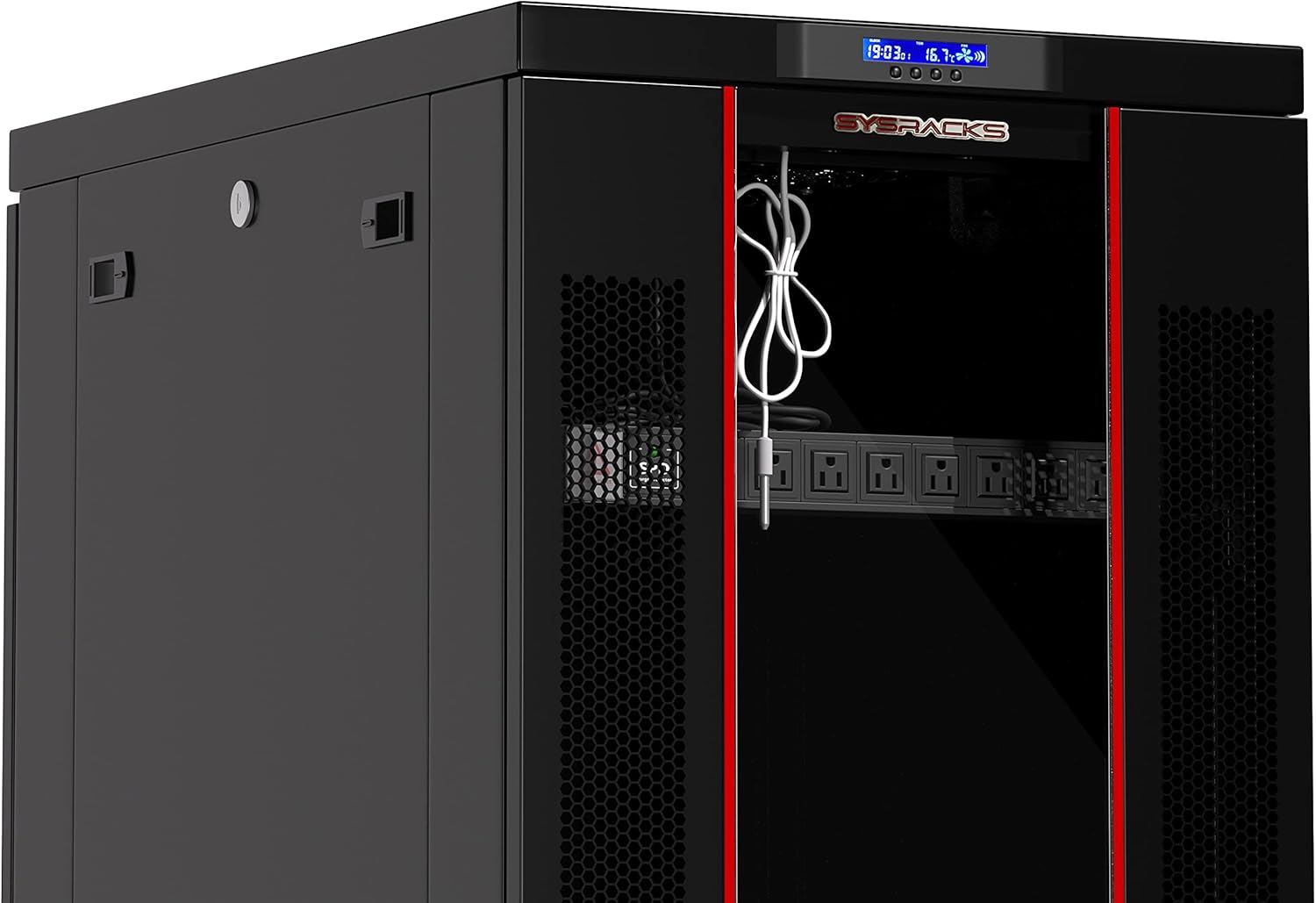 Sysracks Server Rack 42U Network Enclosure 39 inch Deep Data Cabinet on Wheels - Fully Locking Network Rack - Thermostat - LCD Screen - Power Strip