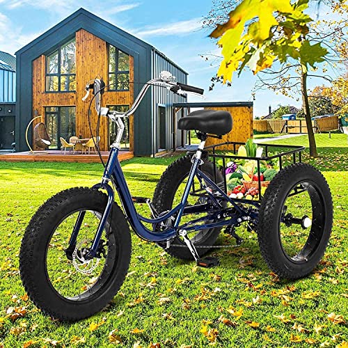 20 Inch Fat Tire Adult Tricycles 3 Wheel Bikes 7 Speed Adult Trikes Three-Wheeled Cruiser Bicycles Large Cruiser Seat with Shopping Basket for Seniors, Women, Men