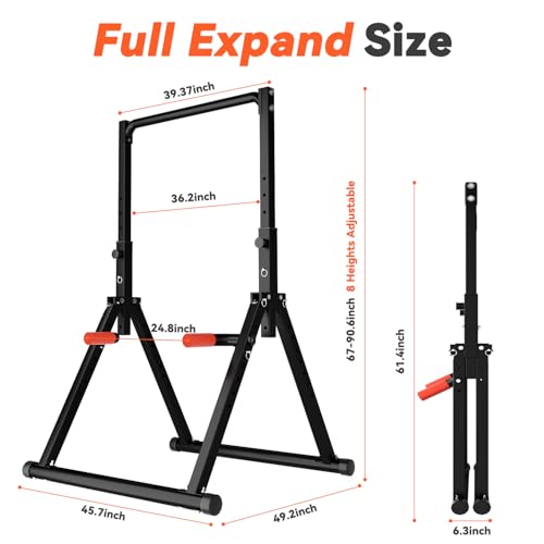 Power Tower Pull Up Dip Station Foldable, Pull Up Bar Station Adjustable, Multi-Function Home Gym, Strength Training Fitness Equipment, Triangular Design, for Home Outdoor