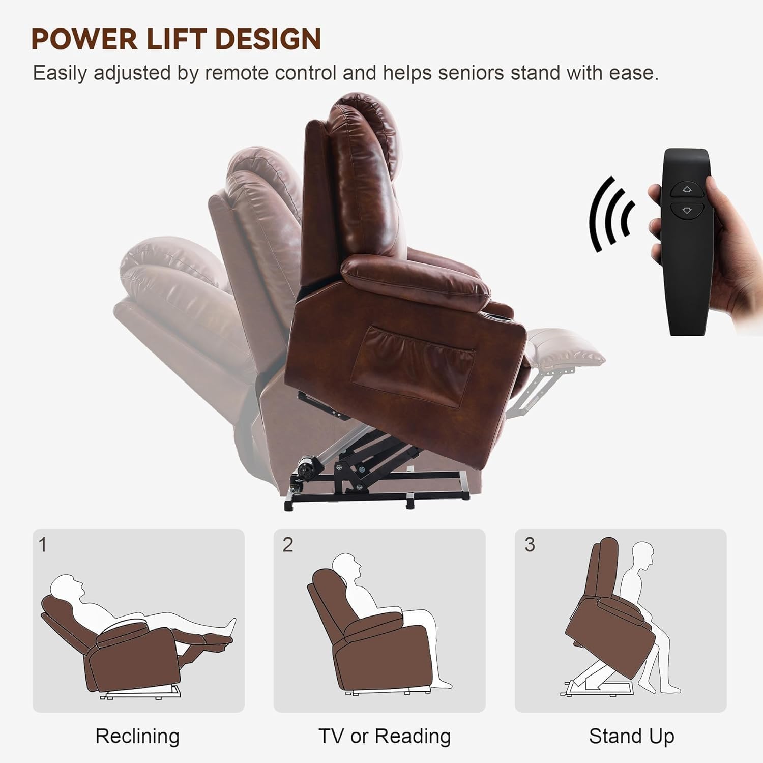 Power Lift Recliner Chair with Massage and Heat for Elderly, Microfiber PU Leather Electric Lift Recliner Chairs for Seniors Home Living Room, Side Pockets,USB Port,Remote Control