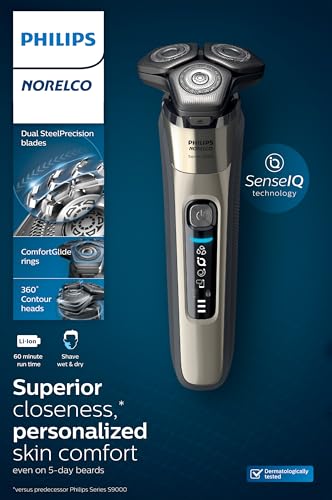 Philips Norelco 9400 Rechargeable Wet/Dry Electric Shaver with SenseIQ and Comfort Glide Ring Technology, Silver, S9502/83