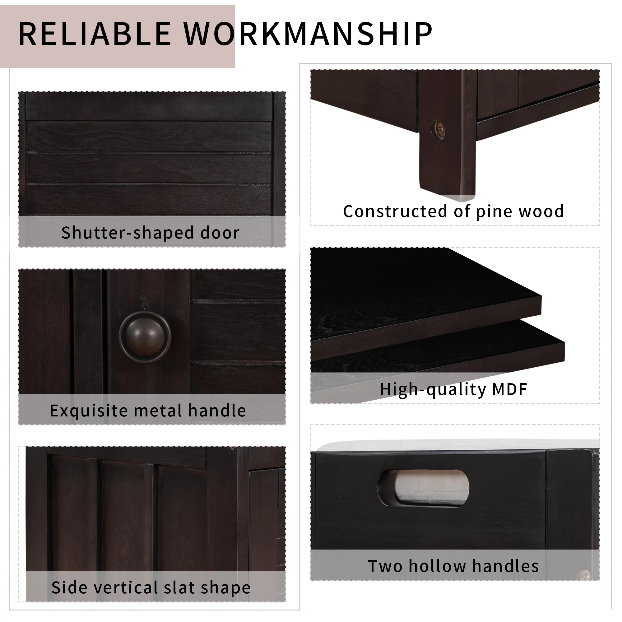 Home Entryway Storage Bench with Removable Cushion, 43.5” Wooden Shoe Storage Bench with 3 Doors, Bench Seat with Hidden Storage and Cushion, Espresso