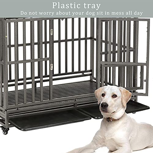 LUCKUP Heavy Duty Dog Cage Metal Kennel and Crate for Medium and Large Dogs, Pet Playpen with Four Wheels, Easy to Install, 48 inch, Black