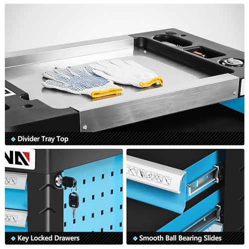 DNA MOTORING 7-Drawer Rolling Tool Cabinet Chest with Keyed Locking System Non-Slip Mat, for Garage Warehouse Workshop, Green, TOOLS-00399