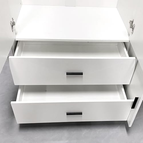 Armoire Wardrobe Closet: Wood Bedroom Armoire Dresser Clothes Storage Cabinet with 4 Doors 2 Hanging Rods 2 Drawers Mirror Organization 63" W x 20.4" D x 70.8 "H White