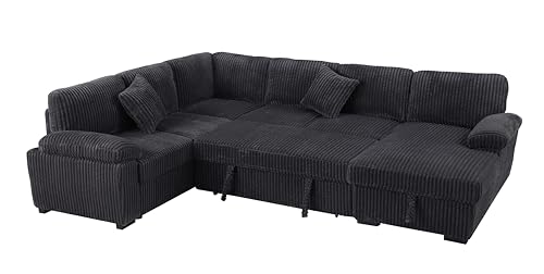Oversized U-Shaped Sectional Sofa Couch Plush Corduroy Upholstered Modular Deep Seat Sofa&Couch Sectional W/Right Facing Chaise Lounge and 7 Toss Pillows for Home Apartment Living Room Furniture Sets