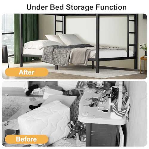 Twin XL Over Twin XL Bunk Bed, Metal Bunk Bed Frame Heavy Duty Bunk Beds Loft Bed Frame with Ladder and Guardrail Metal Slats No Box Spring Required for Adults Teens, Black