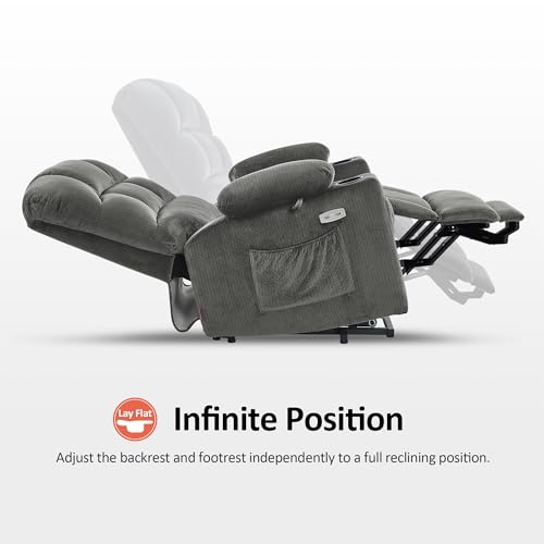 MCombo Large Dual Motor Power Lift Recliner Chair for Elderly, Massage and Heat, Lay Flat, Zero Gravity, Home Button, USB Port, Fabric 7680 (Large, Beige)