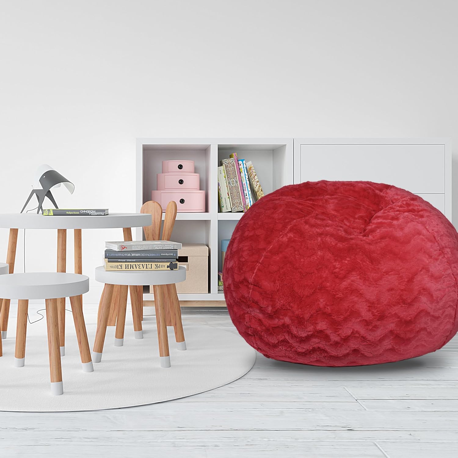 NicBex 4ft Bean Bag Chair,Faux Fur Beanbag Chair with Memory Foam,Adult Lounge Sofa with Washable Cover and Stretchable Fabric,Comfy Chair for Living Room Bedroom, Apartment,or Gaming Venue,Red
