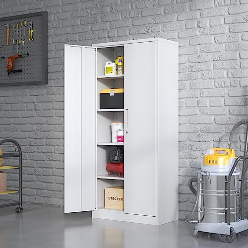 Metal Storage Cabinet with Wheels, Lockable Garage Cabinet with Doors and Shelves, Rolling Tool Storage, Assembly Required, Black