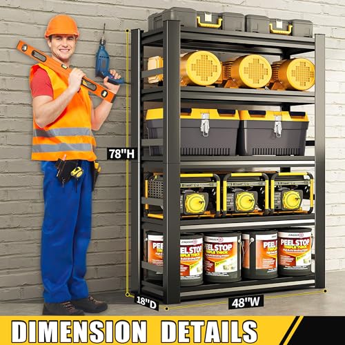 72"H|48"W Garage Shelving Unit and Storage-Easy Assembly Metal Shelves 5-Tier Rack|with Wheels Adjustable Shelf|Steel Rust-Resistant Shelves for Industrial,Warehouse,Basement,Workshop Organization