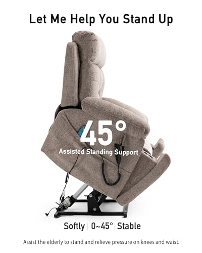 Large Power Lift Chairs Recliners for Elderly with Heated and Massage, Lazy Boy Recliner Chair with 26in Extra Wide Seat, Hidden Cup Holder, Side Pocket