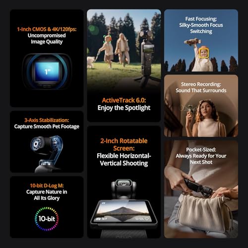 DJI Osmo Pocket 3 Creator Combo, Vlogging Cameras with 1'' CMOS, 4K/120fps Vlog Camera, 3-Axis Stabilization, Face/Object Tracking, Mic Included for Clear Sound, Digital Vlogging Camera for YouTube