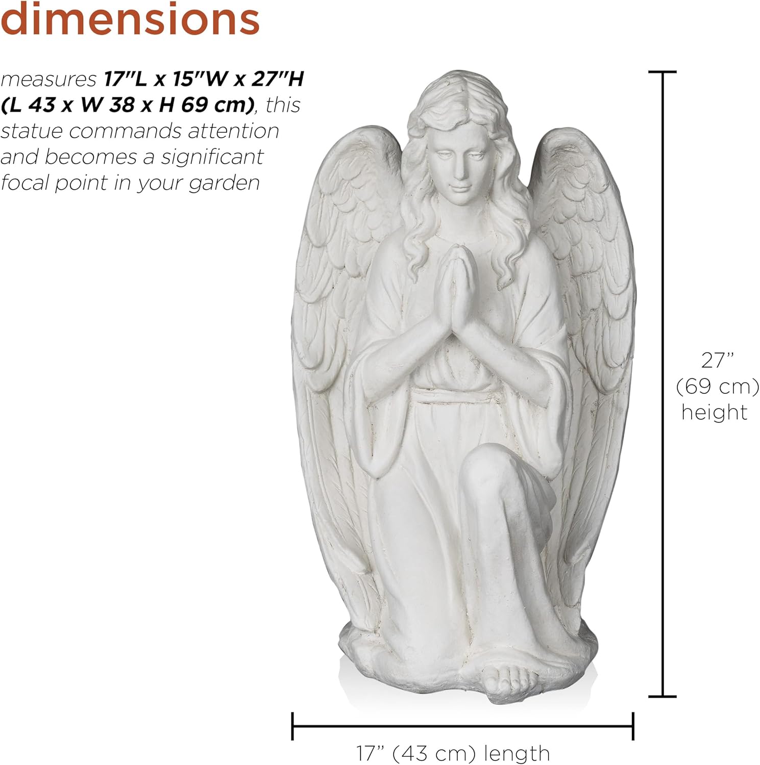 Alpine Corporation MCC830 Kneeling Praying Angel Statue STATUARY, White