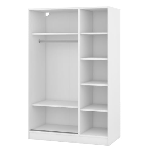 Modern 3-Door Mirror Wardrobe Closet with 2 Drawers & Top Cabinets, Freestanding Armoire w/Hanging Rail & 4 Shelves, Clothes Storage Organizer for Bedroom, Home, 81.1, Gray