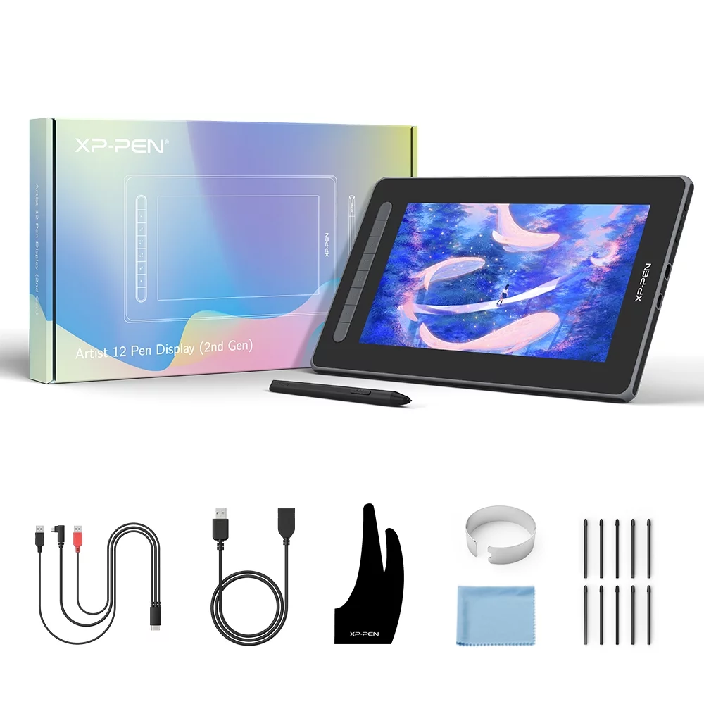 XP PEN Artrist 12 2nd Graphics Display With 1080P Screen Digital Graphic Tablet 11.9in Full lamination Art Painting Pad For Animation Design For Windows MacOS Android Chrome OS Linux, Pink