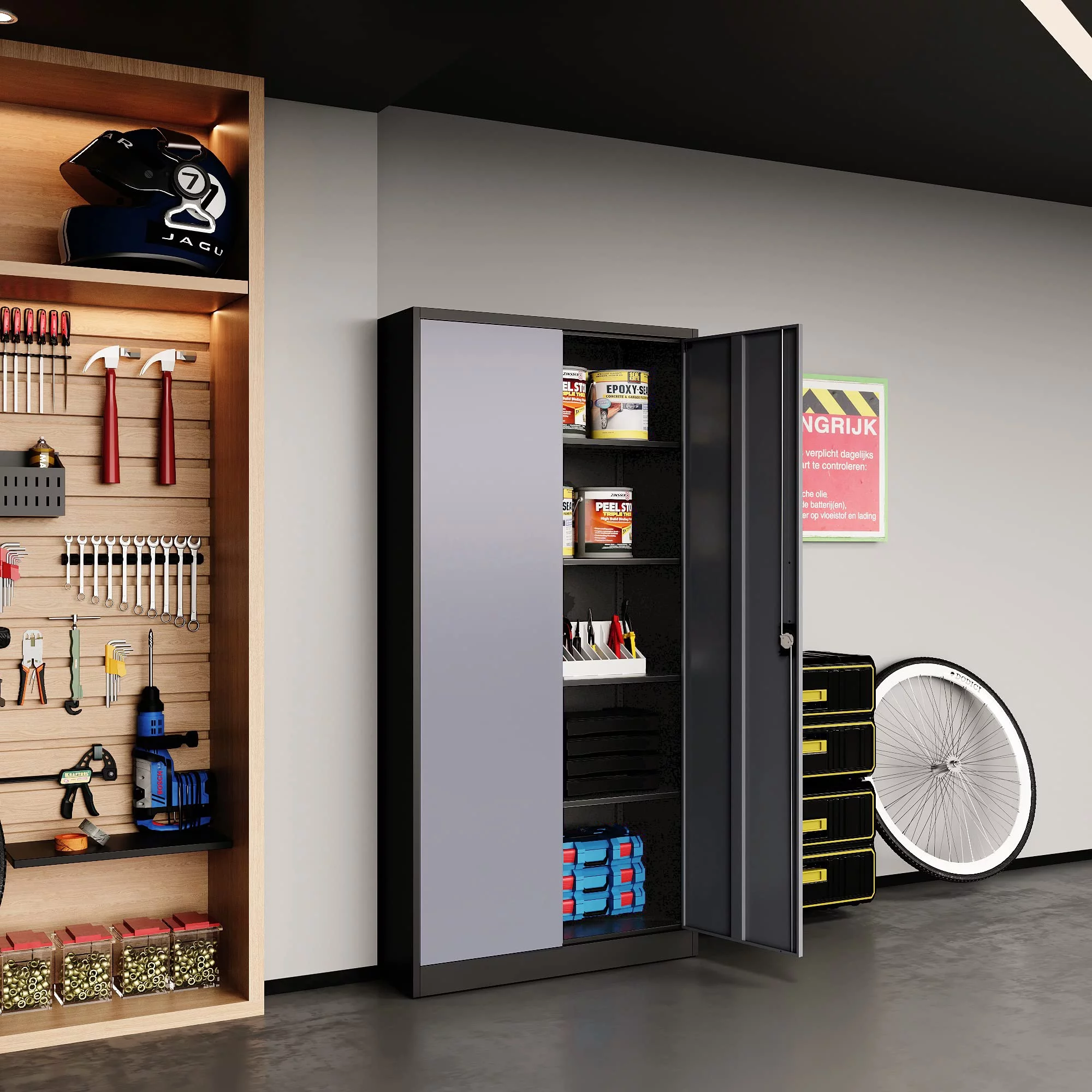 STANI Metal Storage Cabinet with Lock Door, 71" Adjustable Shelf Steel Lockers for Office, Home,School,Garage Utility Tool Cabinet