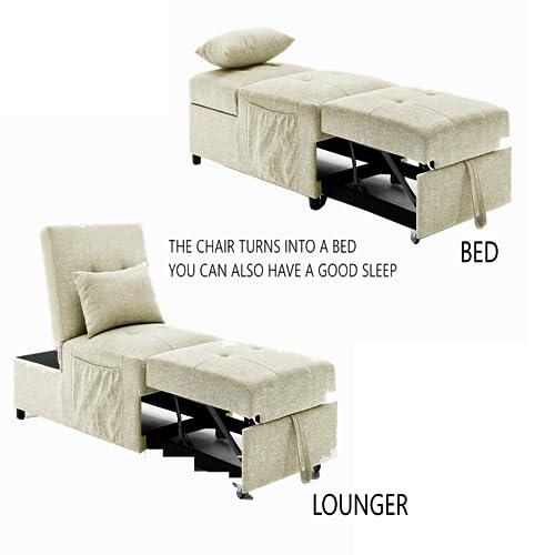 Sofa Bed Chair Sleeper, Modern 4-in-1 Convertible Sleeper Chair Bed,Breathable Fabric Sleeper Ottoman Bed for Bedroom Living Room Apartment Small Space. (Beige)
