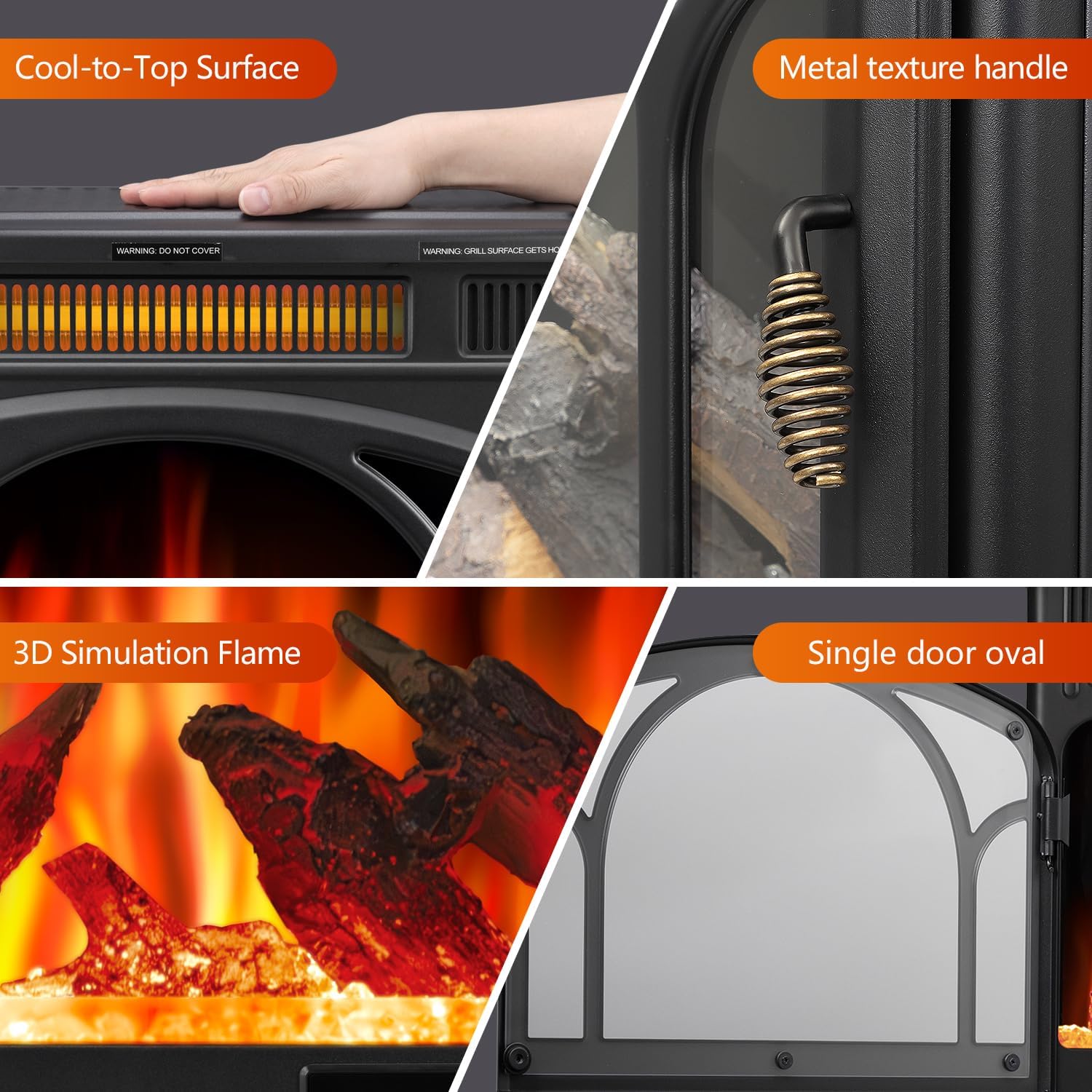 R.W.FLAME Electric Fireplace Heater 12 Flame Color, 25" Freestanding Fireplace Infrared Stove 1000W/1500W, 3D Realistic Flame Effects, Adjustable Brightness and Heating Mode, Overheating Safe Design