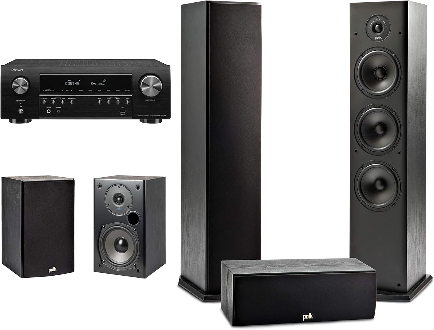Polk Audio T15 100 Watt Home Theater Bookshelf Speakers &ndash; Hi-Res Audio with Deep Bass Response | Dolby and DTS Surround | Wall-Mountable| Pair, Black