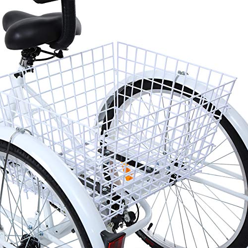 Iglobalbuy 6-Speed / 7-Speed Adult Tricycle, 24 Inch / 26 Inch Adult Trike 3-Wheel Bike Cruiser Bicycle with Shopping Basket