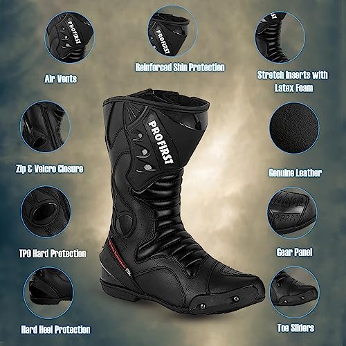 PROFIRST Motorbike Leather Boots Motorcycle Waterproof Motorbike Shoes Armored Boot Protection Anti Slip Racing Sports