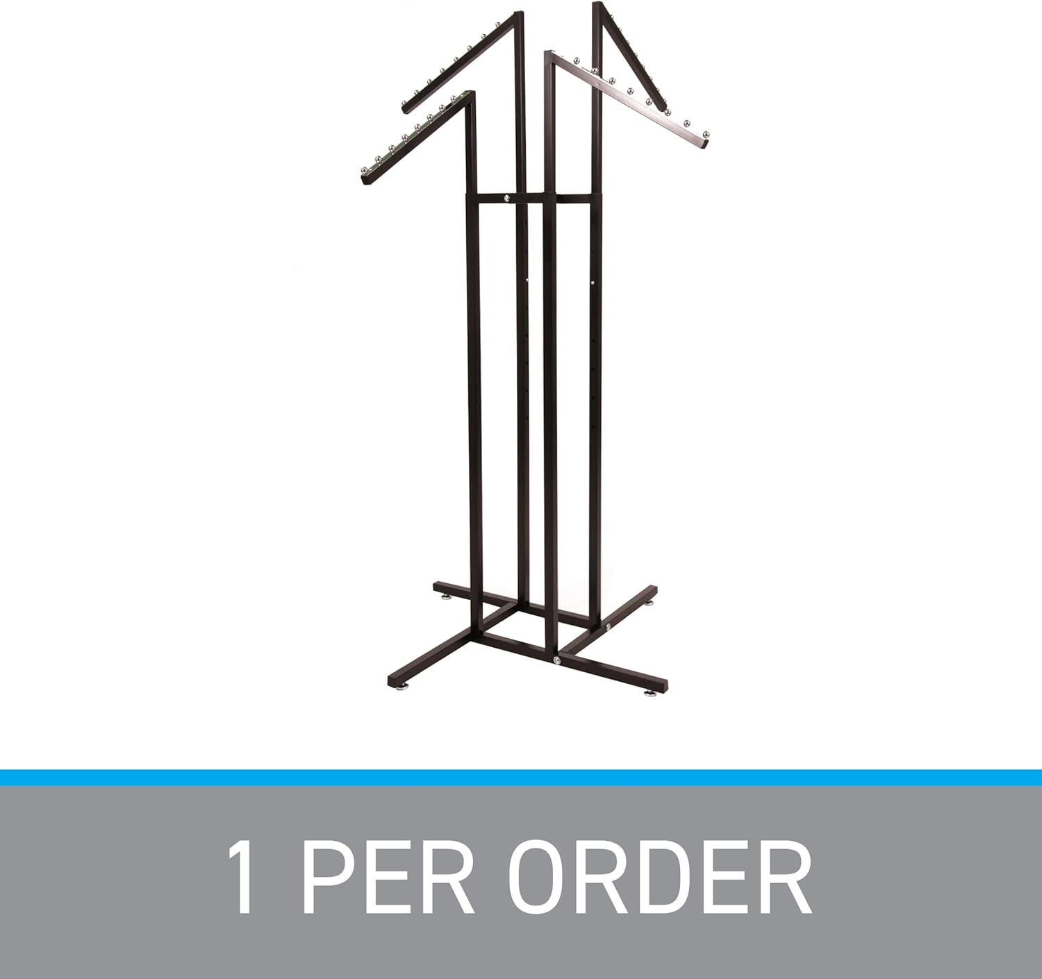 SSWBasics Black 4 Way Adjustable Clothing Rack with Slanted Arms - Retail Clothing Rack Display - Adjustable Height Arms from 48" to 72" Perfect for Clothing Stores