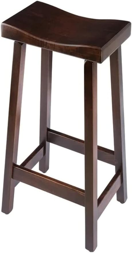 Urban Heavy Duty Rustic Farmhouse Bar Height Stool | Professionally Stained & Lacquered Finished Saddle Seat & Built In Footrest | Maple Wooden Manufacture Dark Brown Color Highly Durable Practical