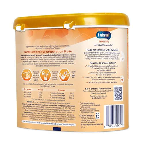 Enfamil Sensitive Baby Formula with DHA, Iron & Prebiotics to help support Brain & Immune Support. Lactose Sensitivity Infant Formula Inspired by Breast Milk, Non-GMO, Powder Refill Box, 117.6 Oz