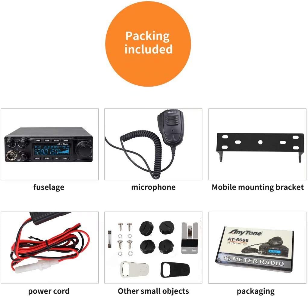 AnyTone AT-6666 10 Meter Radio for Truck, with SSB(PEP)/FM/AM/PA Mode,High Power Output 15W AM,45W FM,60W SSB(PEP)