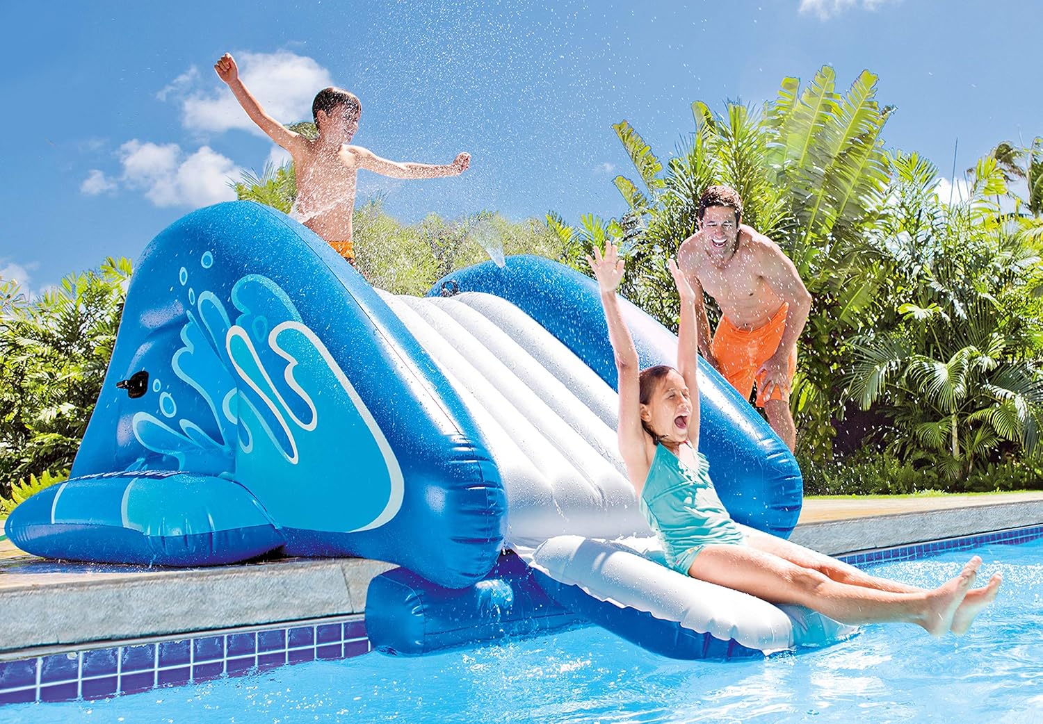 Intex Kool Splash Durable Vinyl Inflatable Play Center Swimming Pool Water Slide with Built in Sprayers for Kids and Adults, Age 6 and Up, Blue