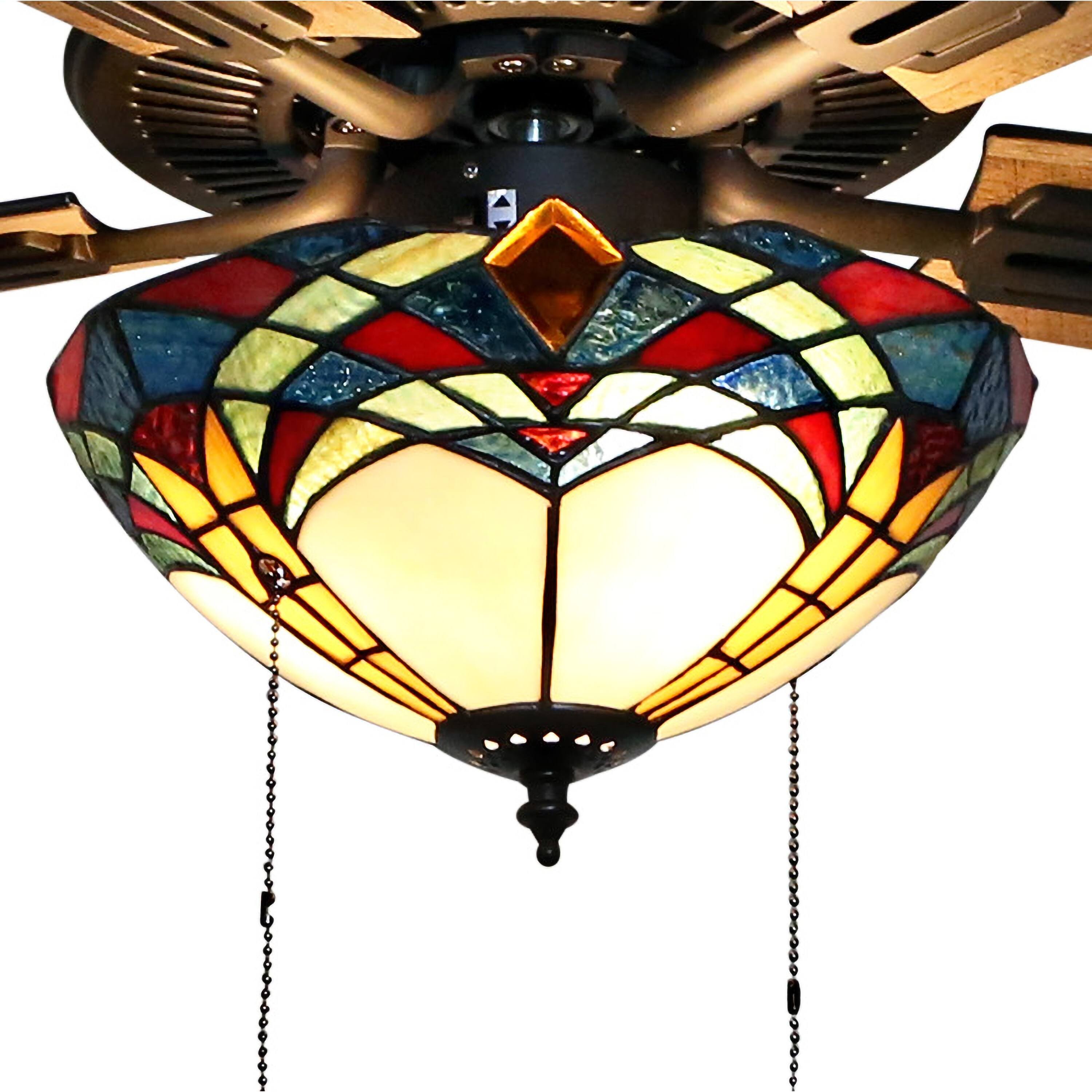 Copper Grove Thionville 5-Blade Bronze and Stained Glass Ceiling Fan - 52x22L x 52x22W x 20x22H 27316973