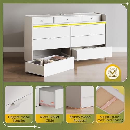 WLIVE 9 Drawer Dressers, Modern Large Wood Dresser Chest for Bedroom Organize with Sturdy Metal Handle, TV Stand for 75 inch TV, Living Room Office, Hallway, Ball Bearing Slide, Grey Oak (63" W)