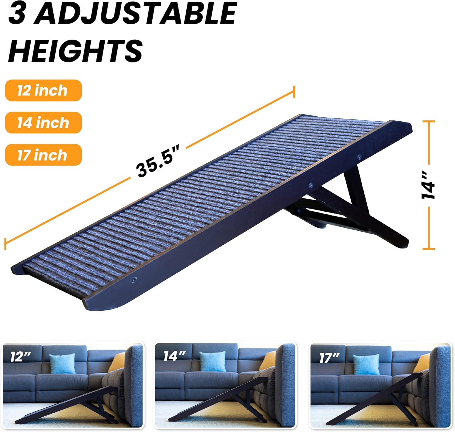 Adjustable Dog Ramp - Folding Dog Ramp for Bed or Couch - Pet Ramp for Small, Medium, and Large Dogs and Cats