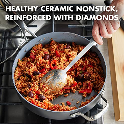GreenPan Valencia Pro Stainless Steel 5QT Saute Pan with Lid, Induction Mirrored Tri-Ply, Ceramic Nonstick PFAS-Free PFOA- Free Coating, Multi Clad Pan, Induction, Dishwasher Safe, Oven & Broiler Safe
