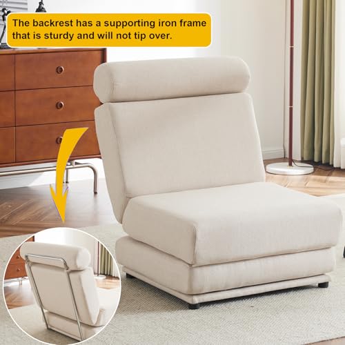 Folding Sofa Bed Futon Couch, Single Floor Sofa,Mini Sleeper Chair, Convertible Sofa Bed for Guest Room,Living Room,Bedroom,Office (Beige)